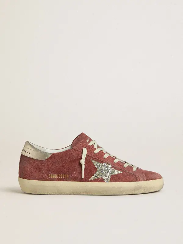 Women’s Super-Star LTD in red suede with silver glitter star and laminated leather heel tab online