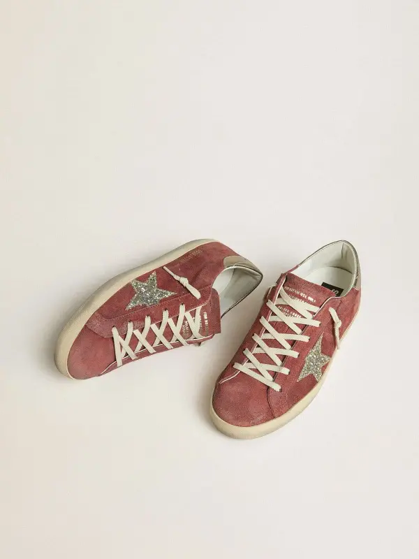Women’s Super-Star LTD in red suede with silver glitter star and laminated leather heel tab online