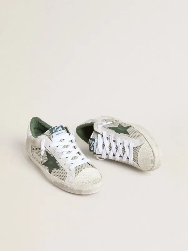 Women’s Super-Star LTD in white suede and mesh with green leather star and silver foiled leather heel tab online