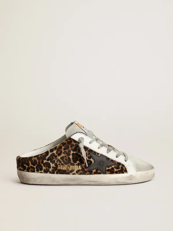 Women’s Super-Star Sabot in leopard print pony skin with black star online