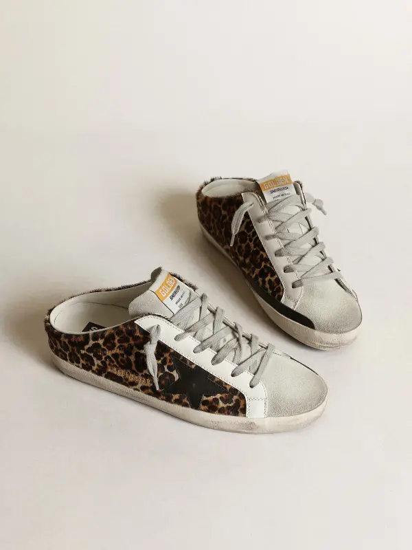 Women’s Super-Star Sabot in leopard print pony skin with black star online