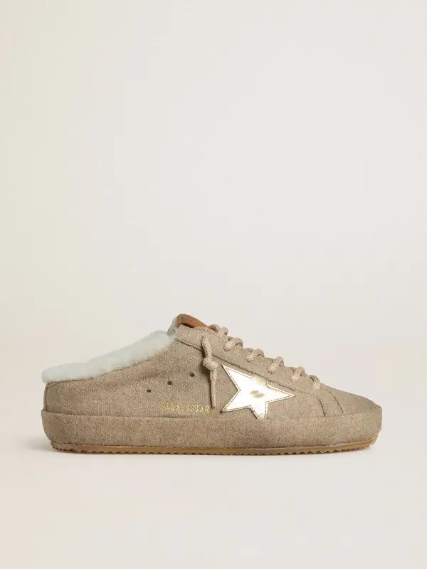 Women’s Super-Star Sabots in wool with shearling lining and gold metallic star online