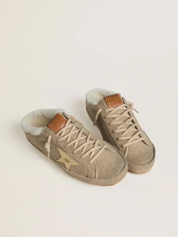 Women’s Super-Star Sabots in wool with shearling lining and gold metallic star online