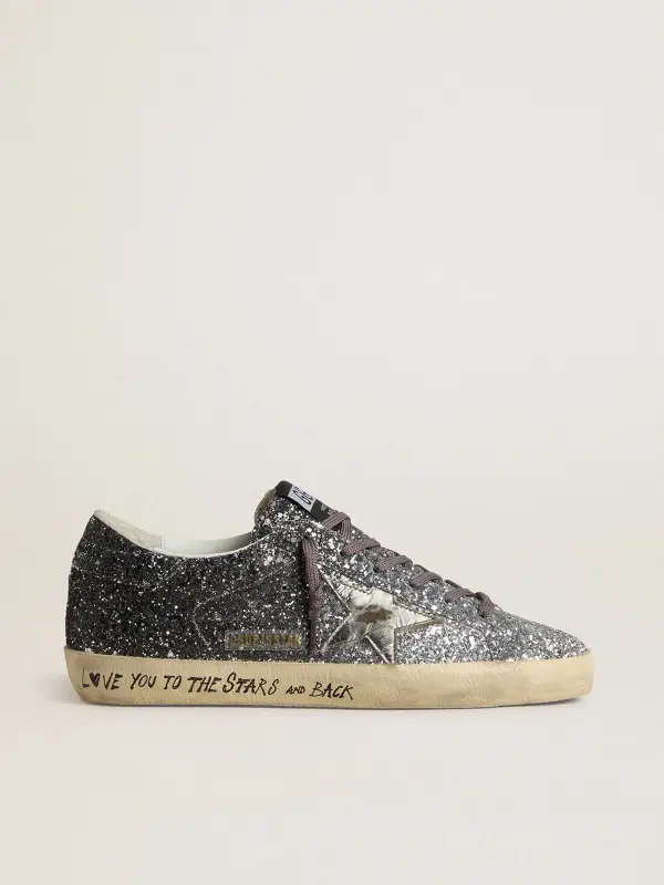 Women’s Super Star with glitter upper and silver metallic leather star online