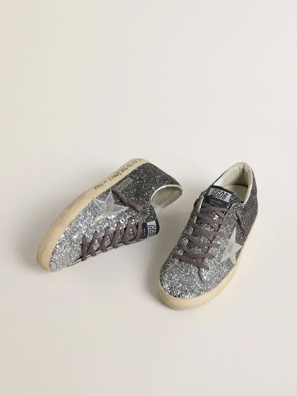 Women’s Super Star with glitter upper and silver metallic leather star online