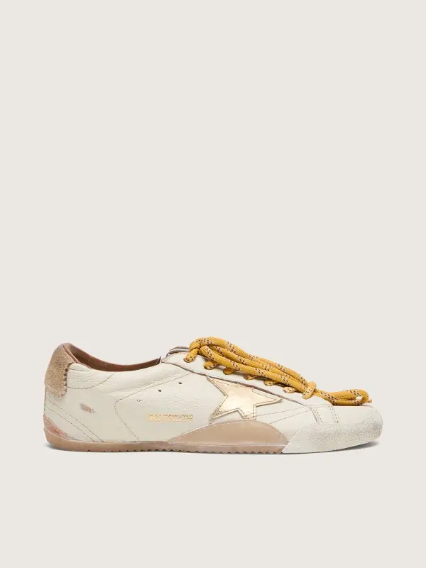 Women’s True-Star in white nappa leather with gold star and beige suede heel tab online