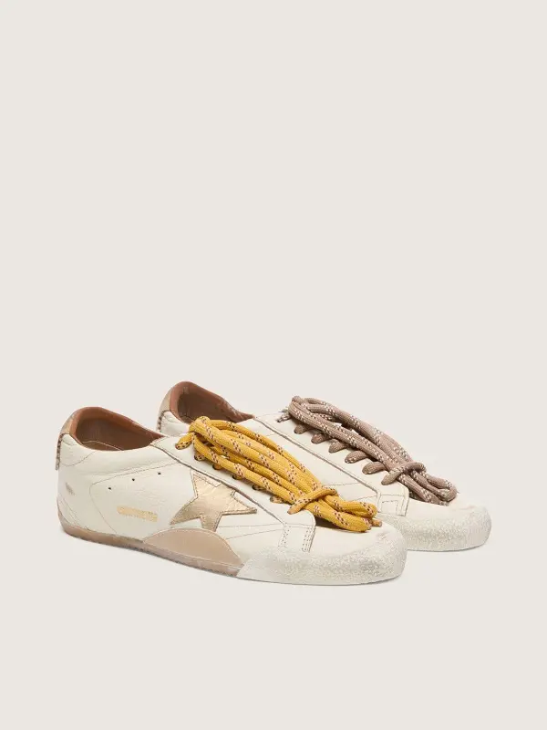 Women’s True-Star in white nappa leather with gold star and beige suede heel tab online