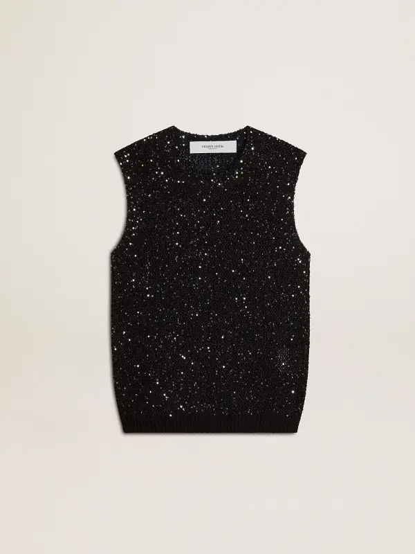 Black mesh knit top with sequins and contrasting details online