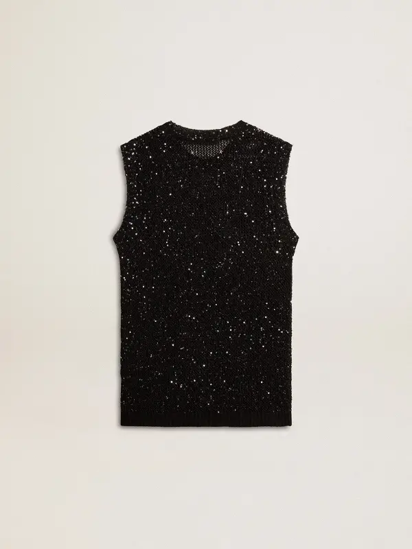Black mesh knit top with sequins and contrasting details online