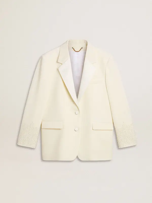 Single-breasted oversize jacket in white with silk effect and embroidery online