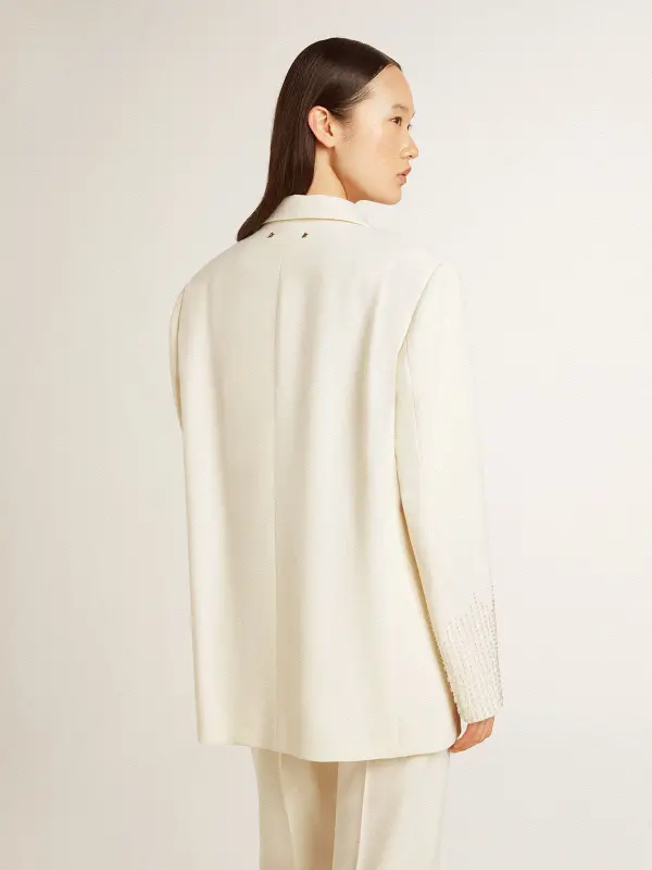Single-breasted oversize jacket in white with silk effect and embroidery online