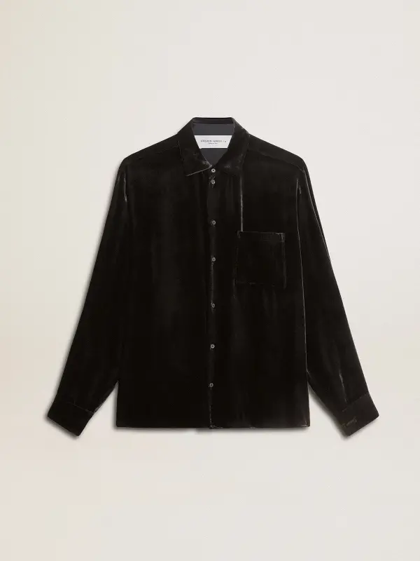 Velvet-effect black shirt with embroidery online