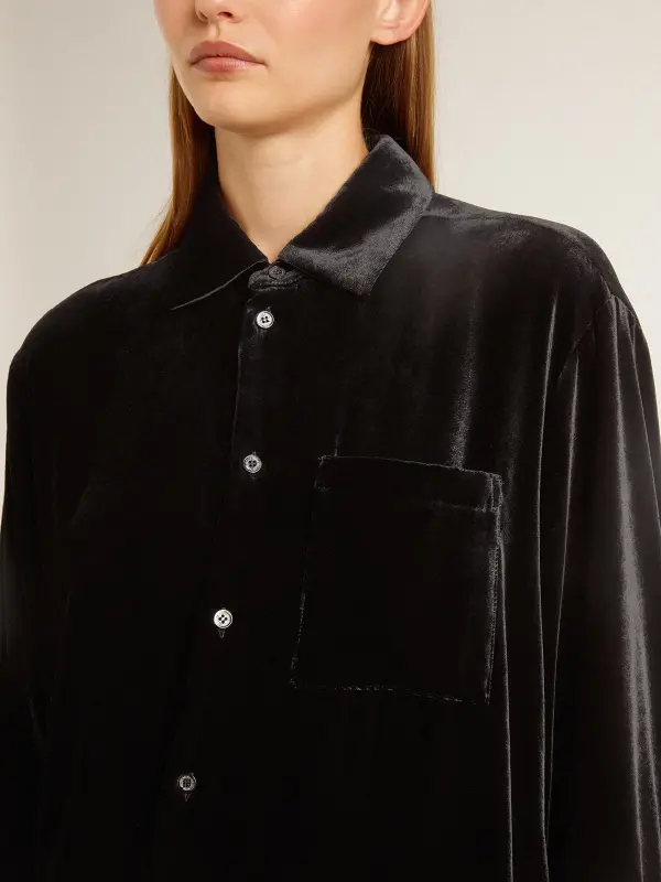 Velvet-effect black shirt with embroidery online