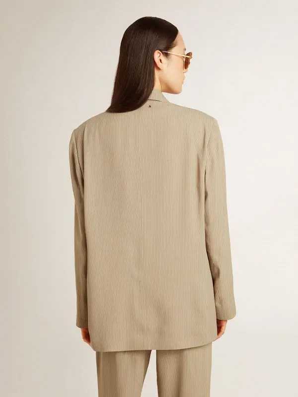 Women’s beige pinstripe single-breasted jacket with an oversized fit online