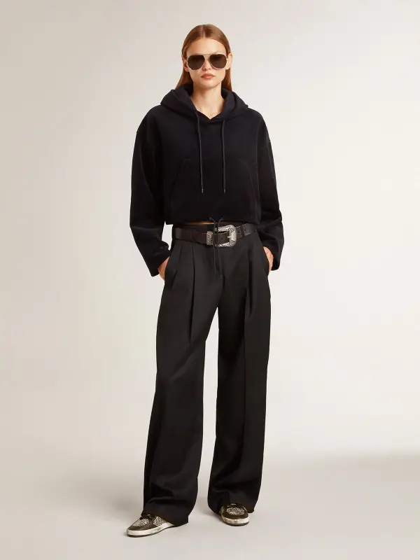 Women’s black chenille sweatshirt with embroidery on the back online