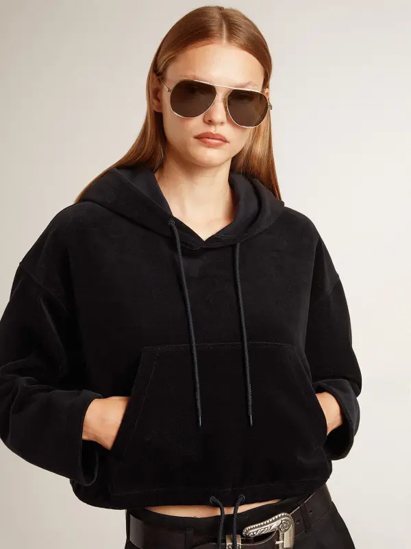 Women’s black chenille sweatshirt with embroidery on the back online