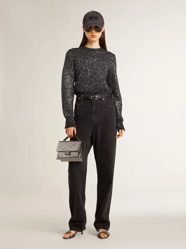 Women’s black wool blend cropped sweater with all-over sequins online