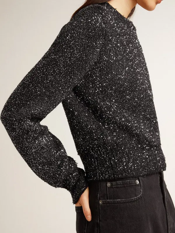 Women’s black wool blend cropped sweater with all-over sequins online