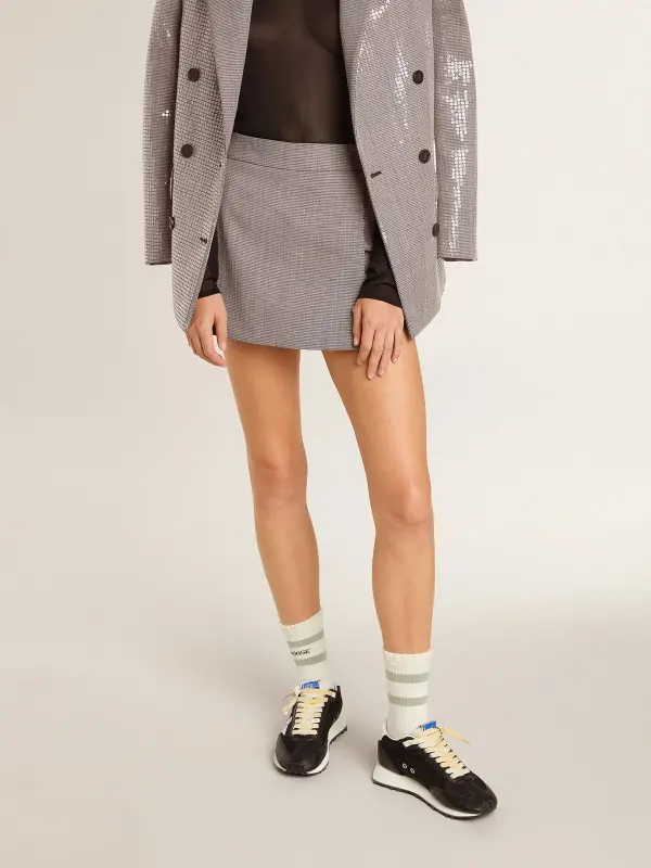 Women’s gray mini shorts in houndstooth wool online