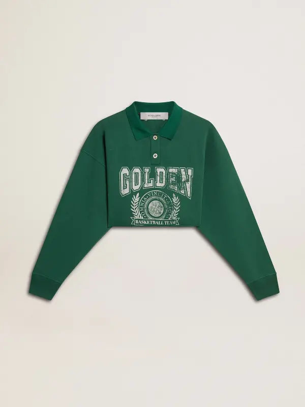 Women’s green cropped polo sweatshirt with print online