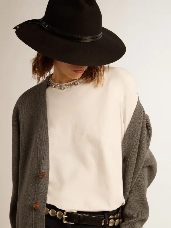 Women’s grey cotton cardigan with buttons – Golden Goose online