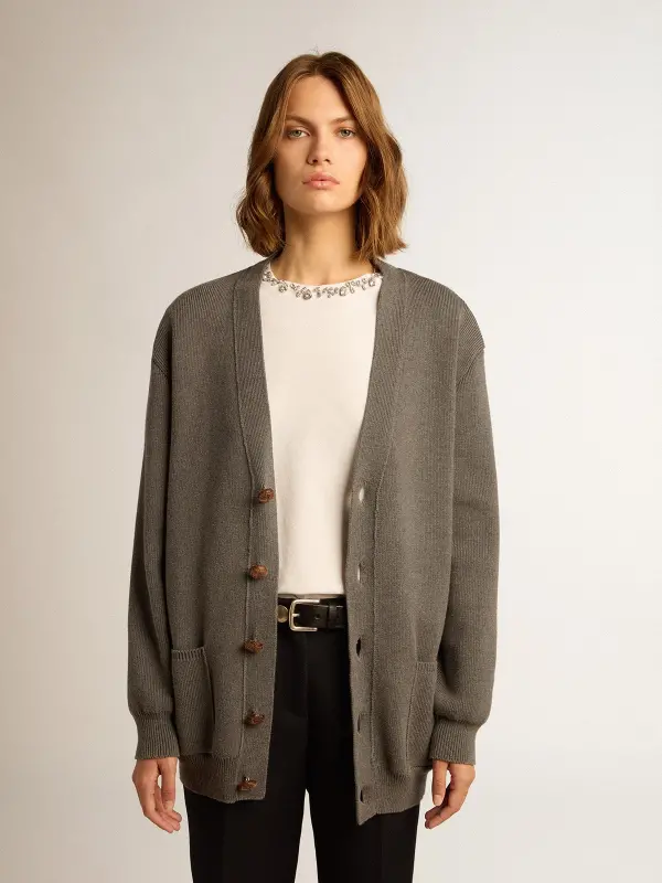 Women’s grey cotton cardigan with buttons – Golden Goose online