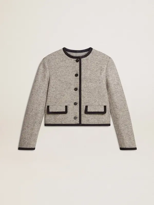 Women’s grey wool and silk jacket with black suede trim online