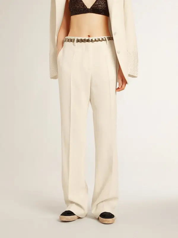 Women’s loose pants in worn-white tailored fabric online