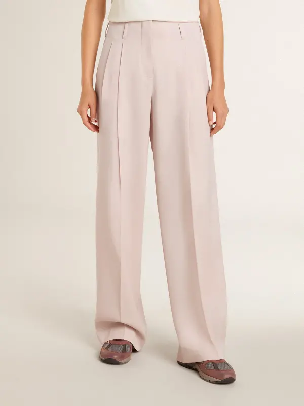 Women’s pants in pink tailored wool fabric online