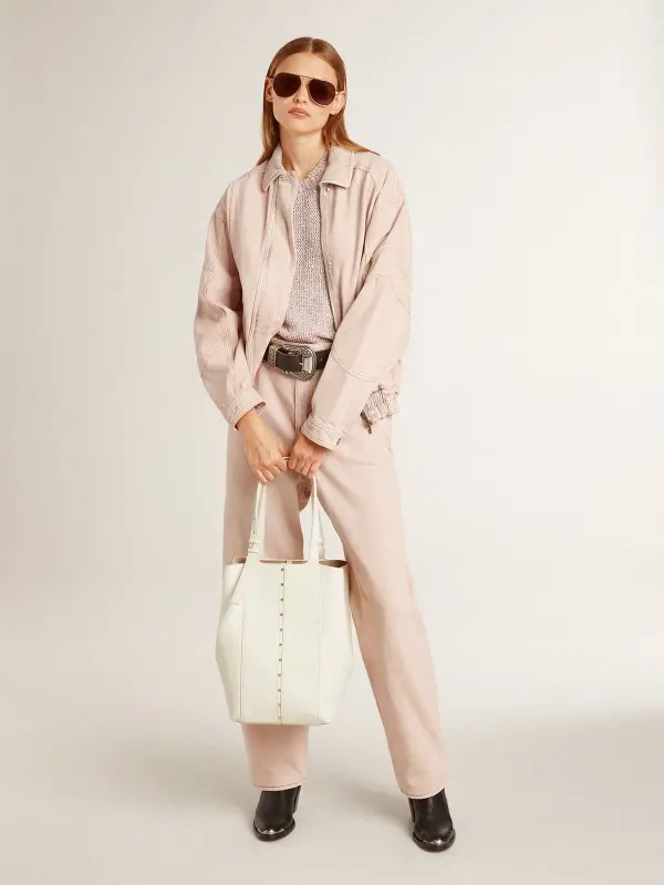 Women’s pink dyed denim bomber jacket online