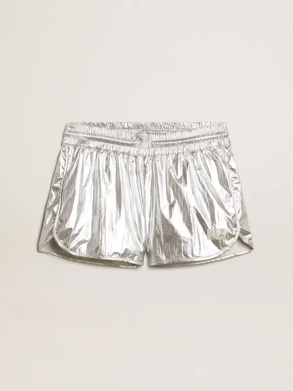 Women’s running shorts in silver fabric online