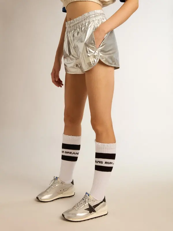 Women’s running shorts in silver fabric online
