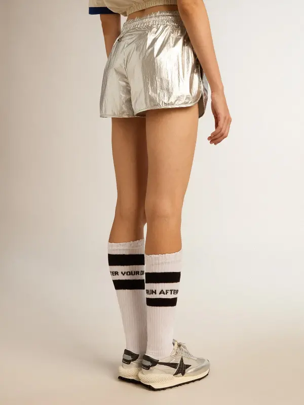 Women’s running shorts in silver fabric online
