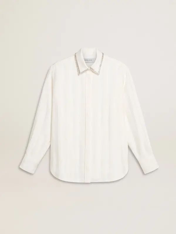Women’s shirt with a vertical striped pattern and crystal embroidery online