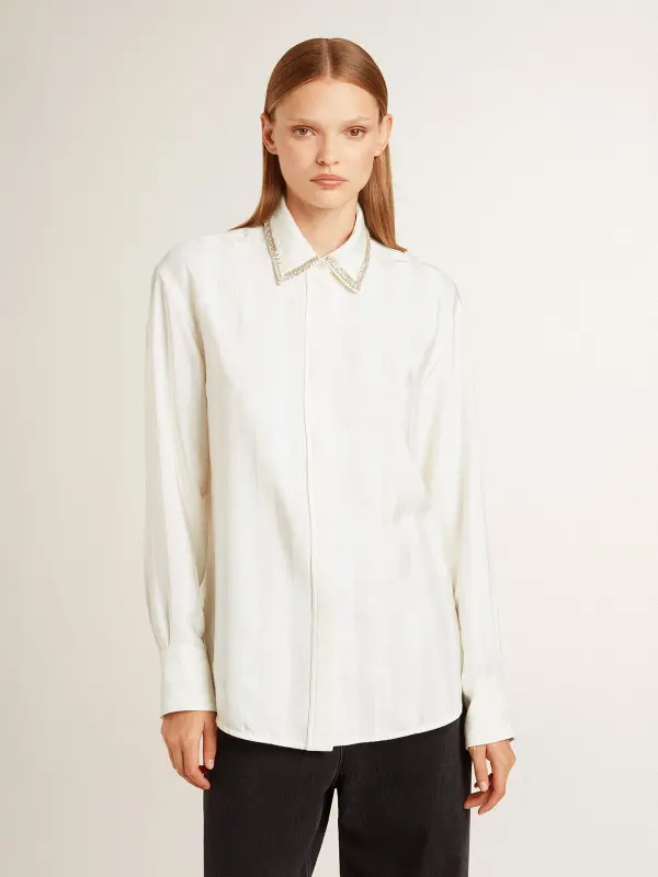 Women’s shirt with a vertical striped pattern and crystal embroidery online