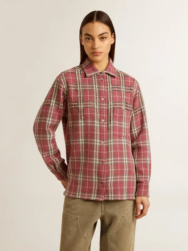 Women’s shirt with pink, sand and gray check embroidery online