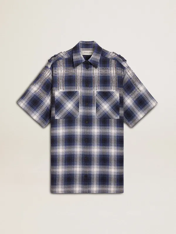 Women’s short shirt dress with 3D checkerboard pattern and embroidery online