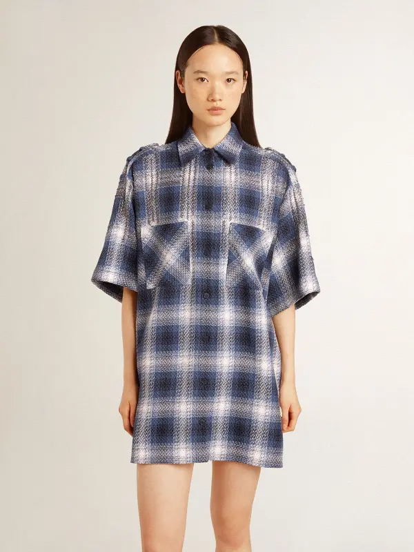 Women’s short shirt dress with 3D checkerboard pattern and embroidery online