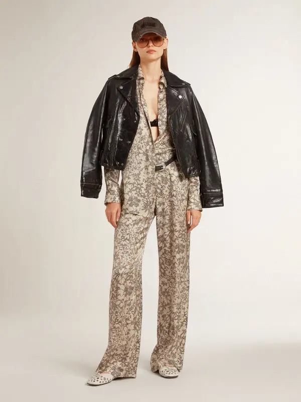 Women’s silk blend pajama shirt with a floral print online