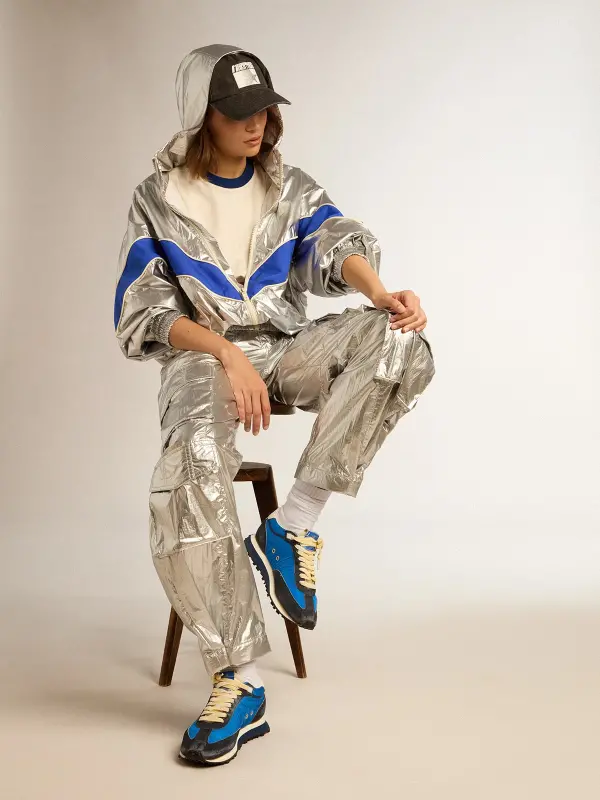 Women’s windcheater in silver technical fabric online